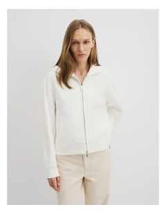 Australian Good Earth Cotton Zip Through Hooded Sweat in Ecru