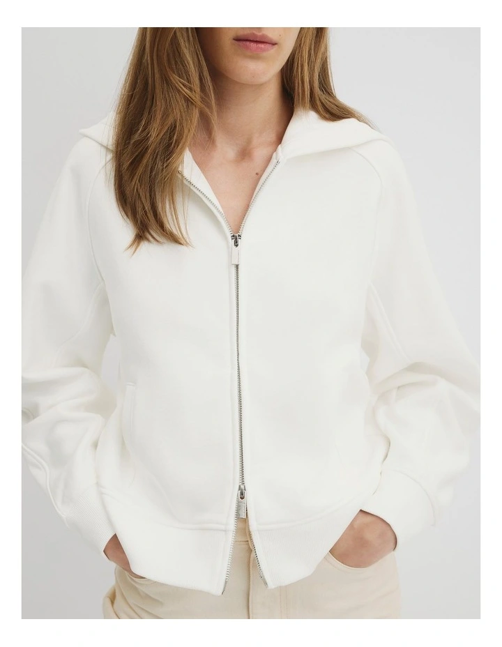 Australian Good Earth Cotton Zip Through Hooded Sweat in Ecru image 2