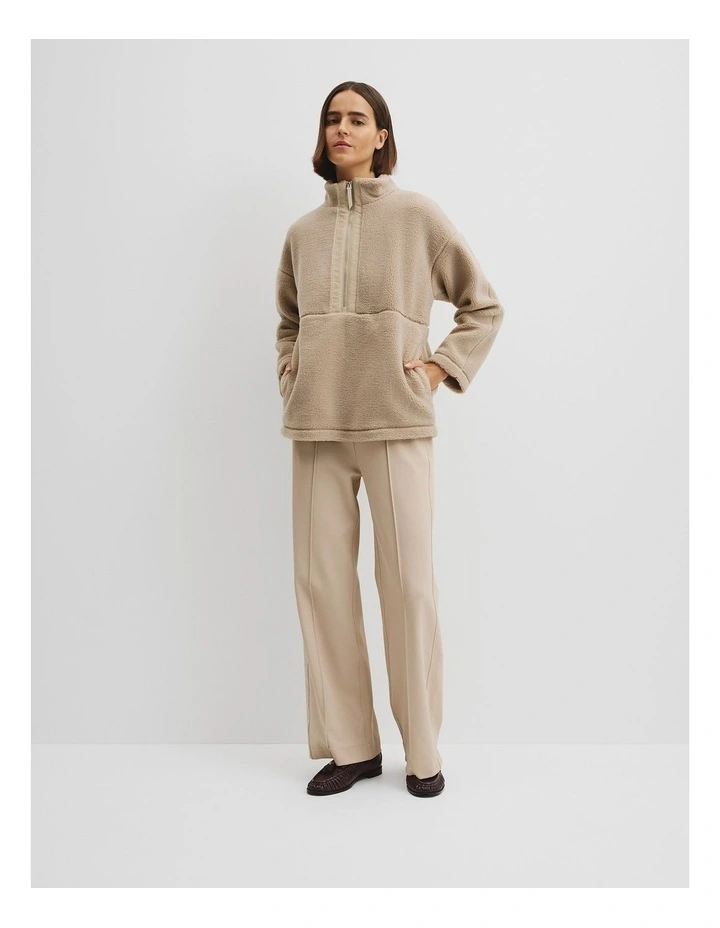 Recycled Polyester Fleece Half Zip Sweat in Stone Taupe image 2