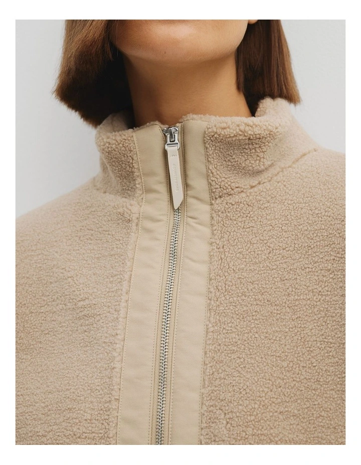 Recycled Polyester Fleece Half Zip Sweat in Stone Taupe image 3