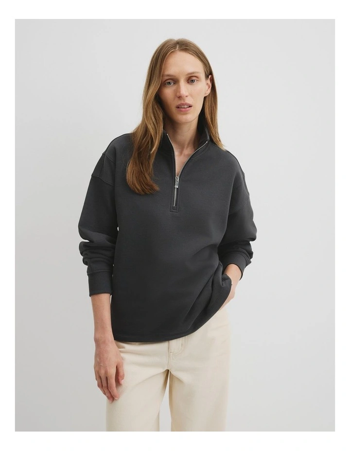 Australian Good Earth Cotton Draw Cord Zip Sweat in Slate image 1
