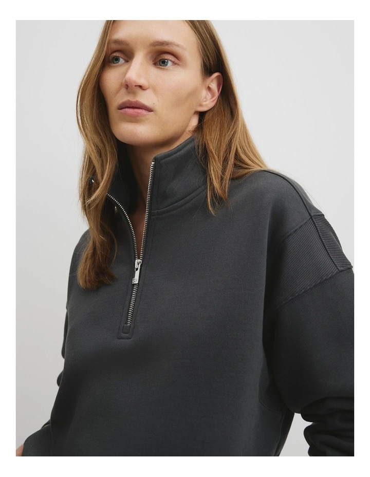 Australian Good Earth Cotton Draw Cord Zip Sweat in Slate image 2