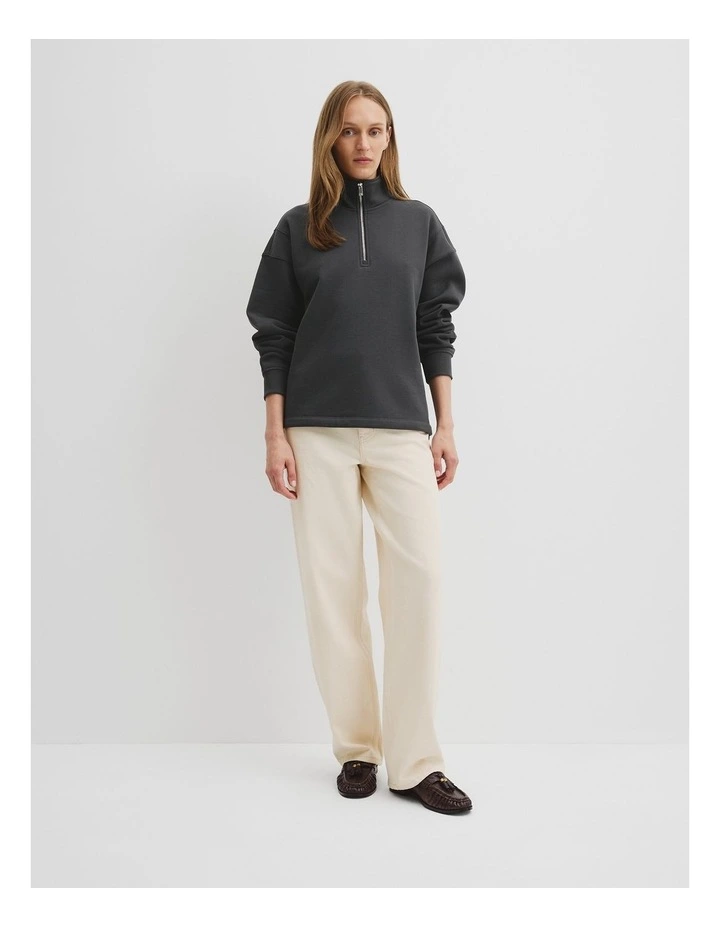 Australian Good Earth Cotton Draw Cord Zip Sweat in Slate image 3