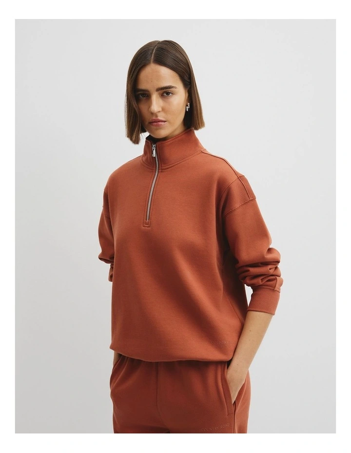 Australian Good Earth Cotton Draw Cord Zip Sweat in Redwood image 1