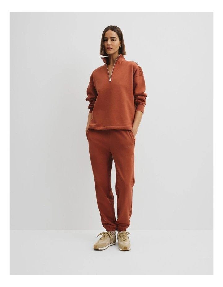 Australian Good Earth Cotton Draw Cord Zip Sweat in Redwood image 2