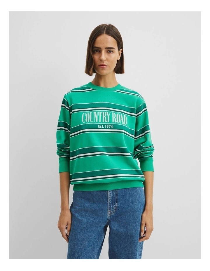 Australian Cotton Stripe Heritage Sweat in Green Multi Stripe image 1