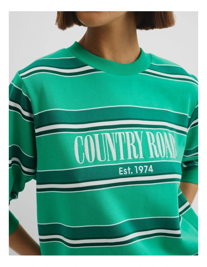 Australian Cotton Stripe Heritage Sweat in Green Multi Stripe image 3