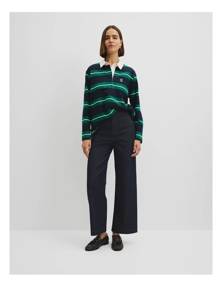 Australian Cotton Stripe Rugby Polo Sweat in Pine Stripe image 2