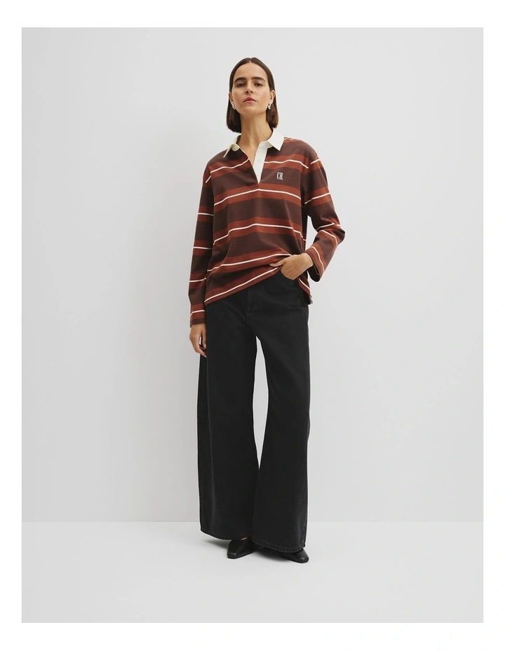 Australian Cotton Stripe Rugby Polo Sweat in Redwood Stripe image 3