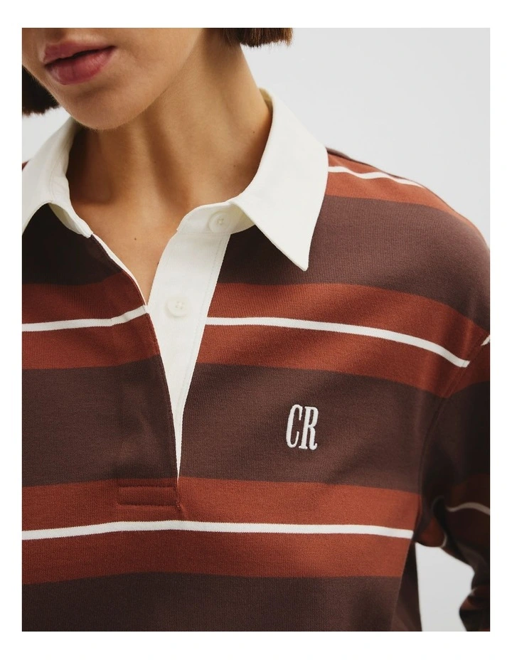 Australian Cotton Stripe Rugby Polo Sweat in Redwood Stripe image 4