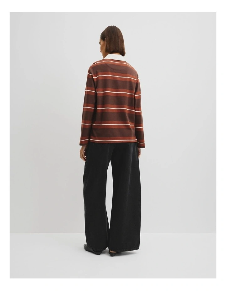 Australian Cotton Stripe Rugby Polo Sweat in Redwood Stripe image 5