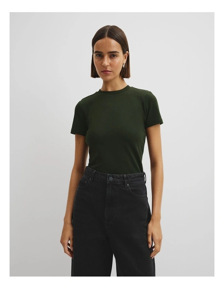 Australian Cotton Blend Fitted T-shirt in Moss Green image 1