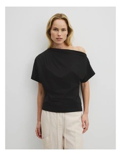 Australian Cotton One Shoulder T-shirt in Black