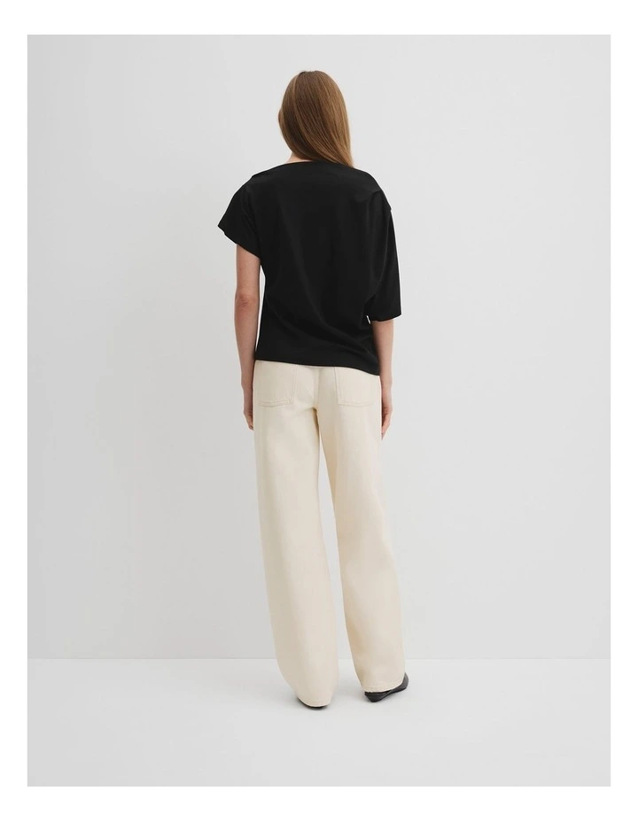 Australian Cotton One Shoulder T-shirt in Black image 4