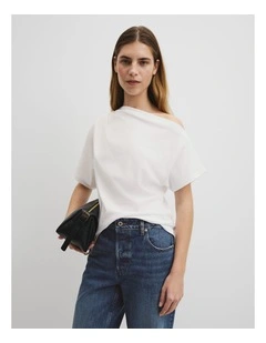 Australian Cotton One Shoulder T-shirt in White