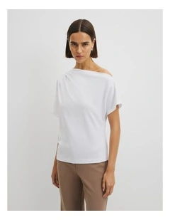 Australian Cotton One Shoulder T-shirt in White