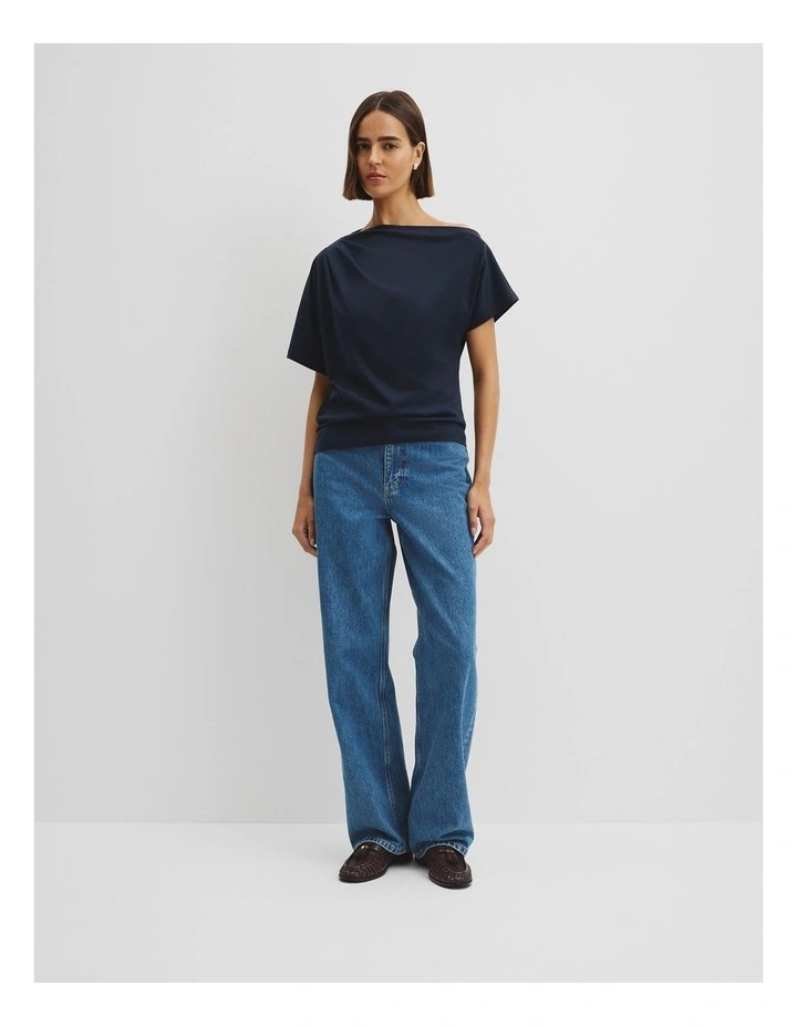 Australian Cotton One Shoulder T-shirt in Navy image 2