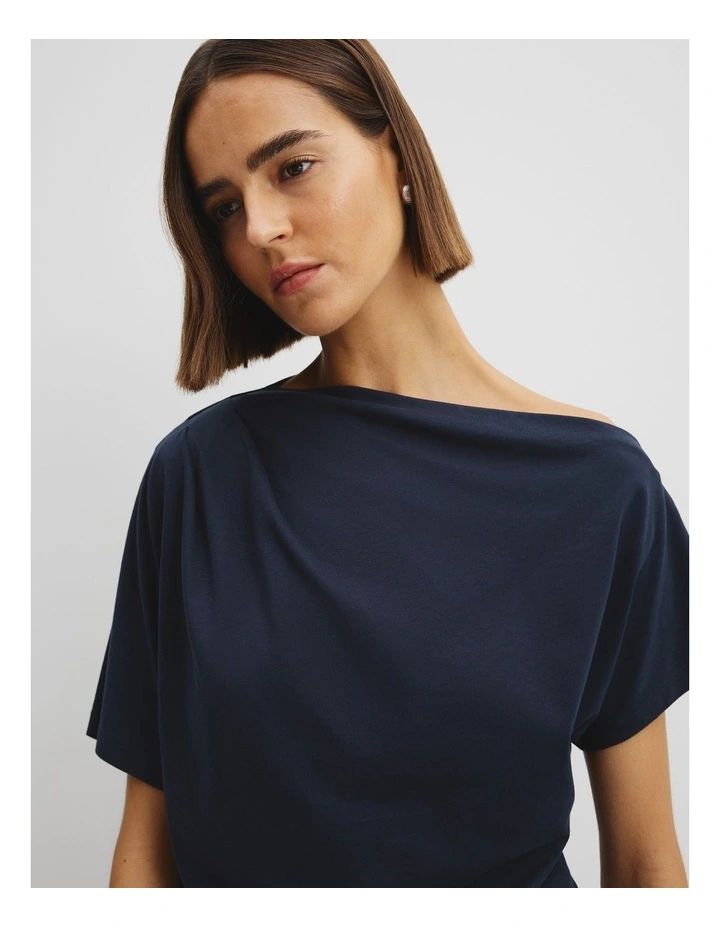 Australian Cotton One Shoulder T-shirt in Navy image 3