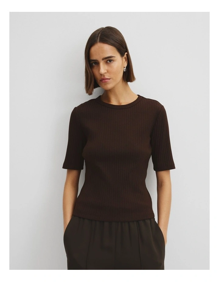 Australian Cotton Blend Short Sleeve Fitted T-shirt in Cocoa Bean image 1