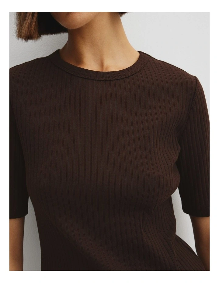 Australian Cotton Blend Short Sleeve Fitted T-shirt in Cocoa Bean image 3