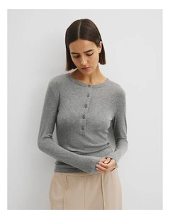Soft Henley Longsleeve Top in Light Grey Marle