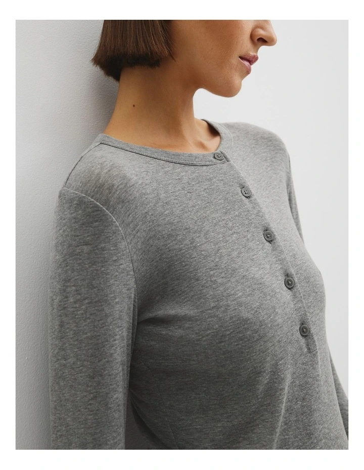 Soft Henley Longsleeve Top in Light Grey Marle image 3