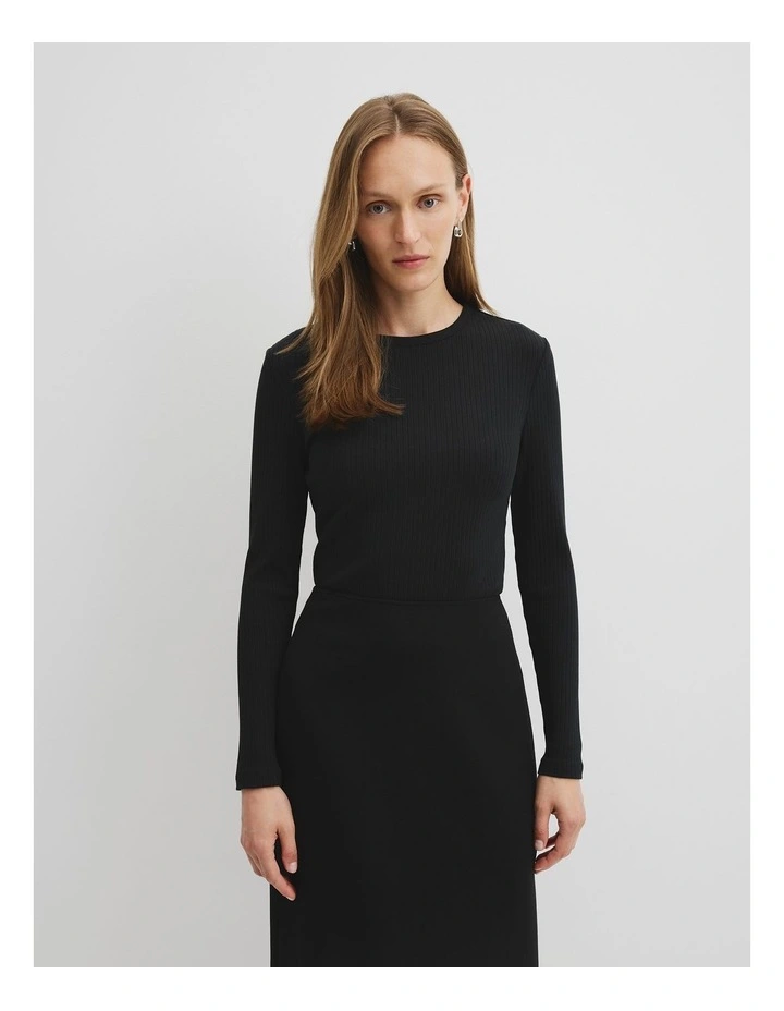 Long Sleeve Rib Top in Black image 1