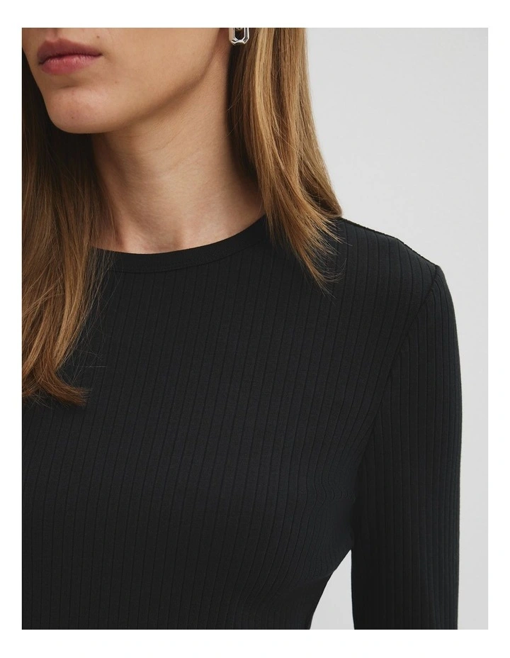 Long Sleeve Rib Top in Black image 2