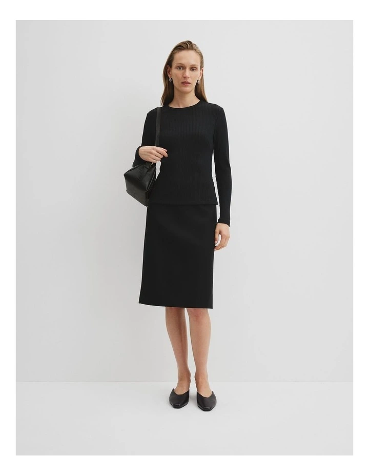 Long Sleeve Rib Top in Black image 3