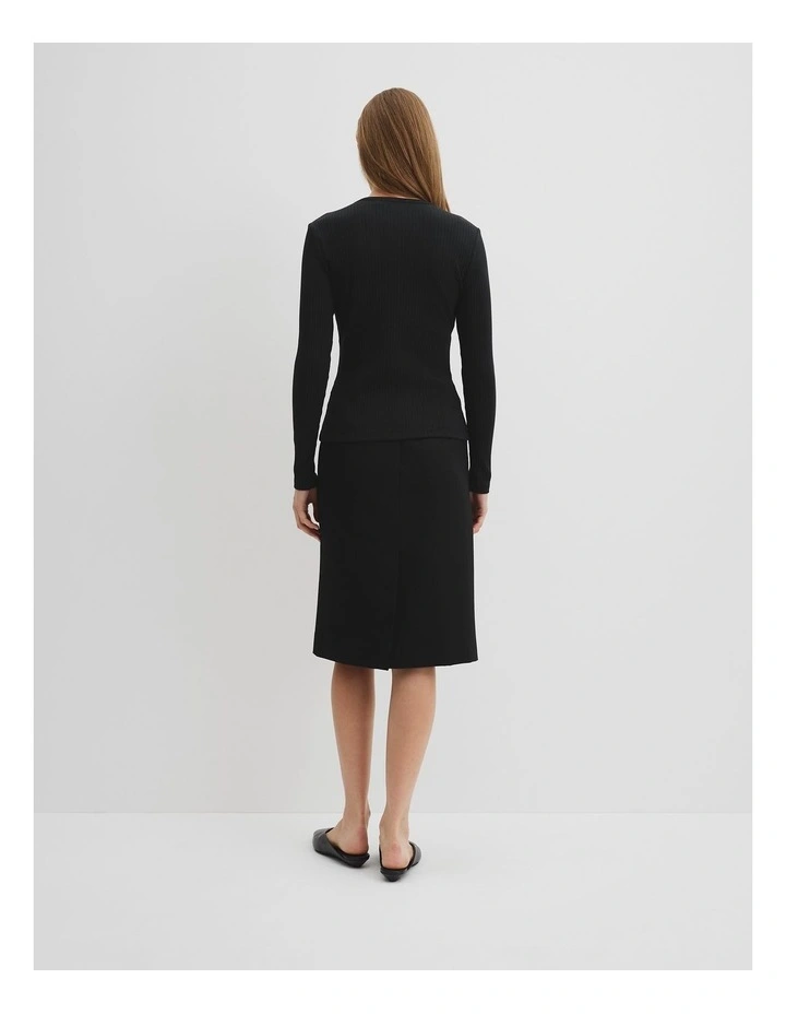 Long Sleeve Rib Top in Black image 4