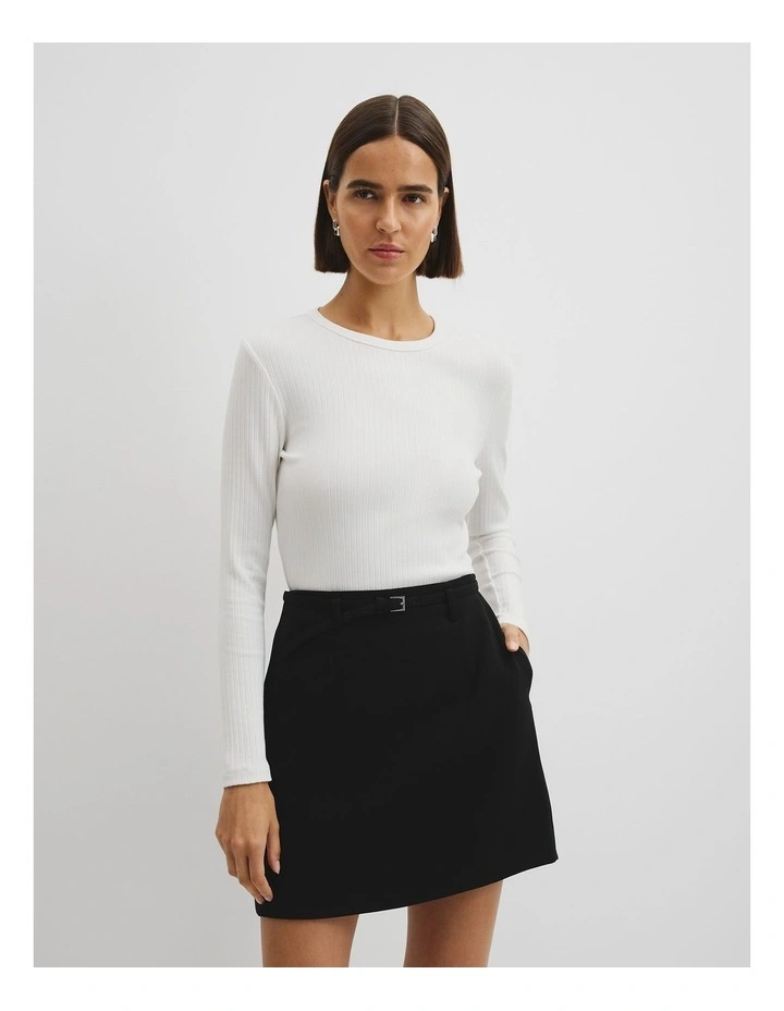 Long Sleeve Rib Top in White image 1