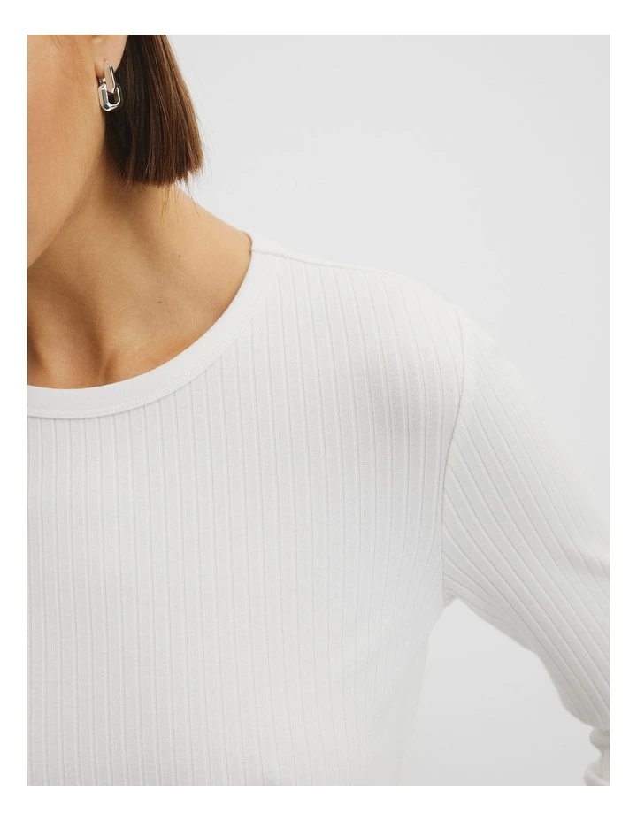 Long Sleeve Rib Top in White image 3