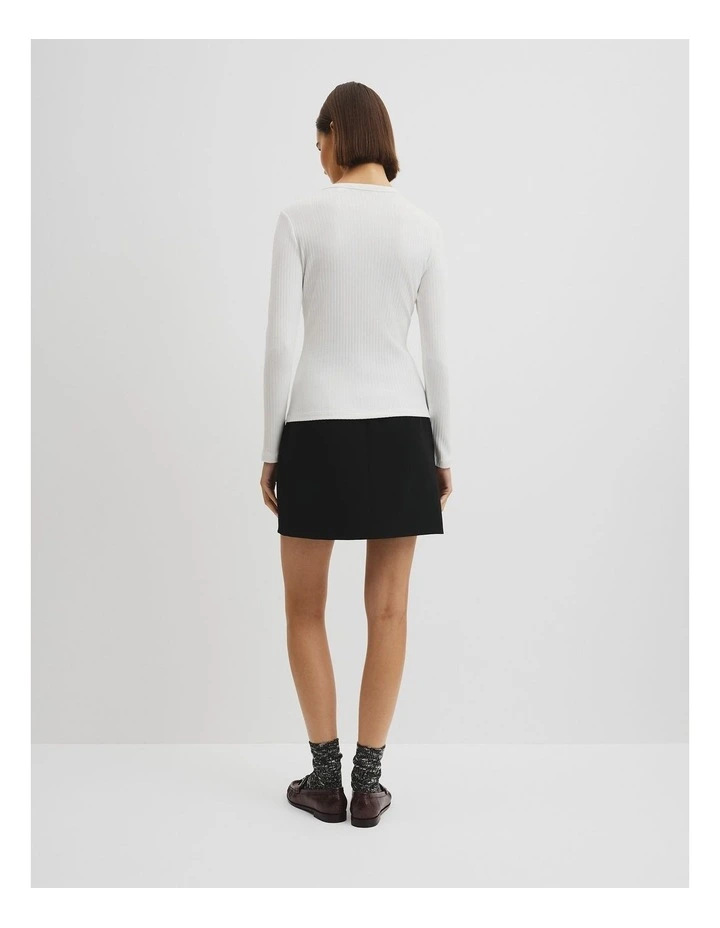 Long Sleeve Rib Top in White image 4