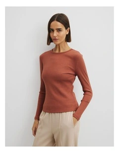 Long Sleeve Rib Top in Redwood