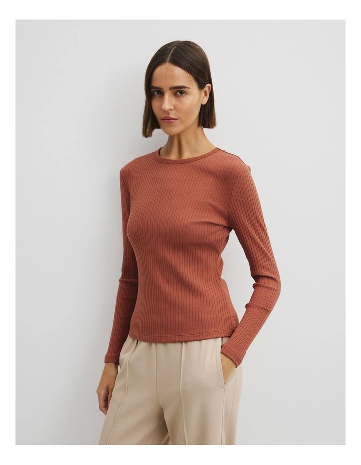 Long Sleeve Rib Top in Redwood image 1