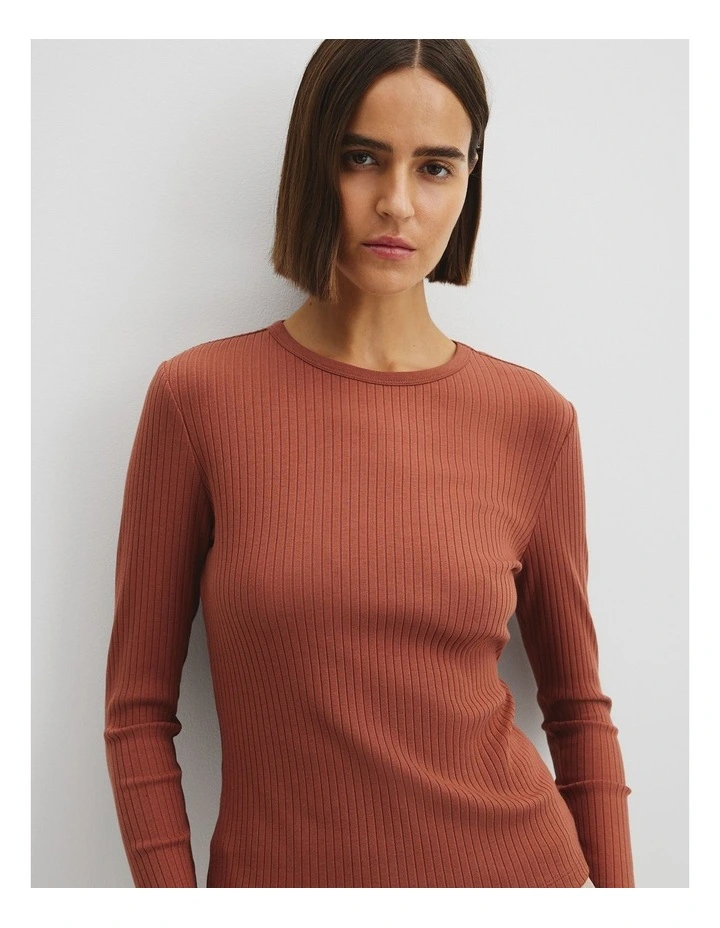 Long Sleeve Rib Top in Redwood image 3