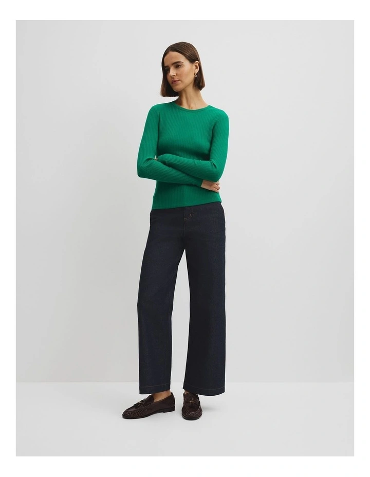 Long Sleeve Rib Top in Emerald image 2