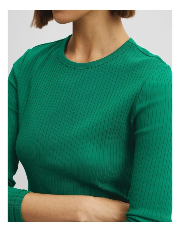Long Sleeve Rib Top in Emerald image 3
