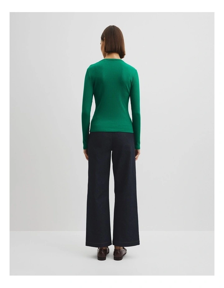 Long Sleeve Rib Top in Emerald image 4