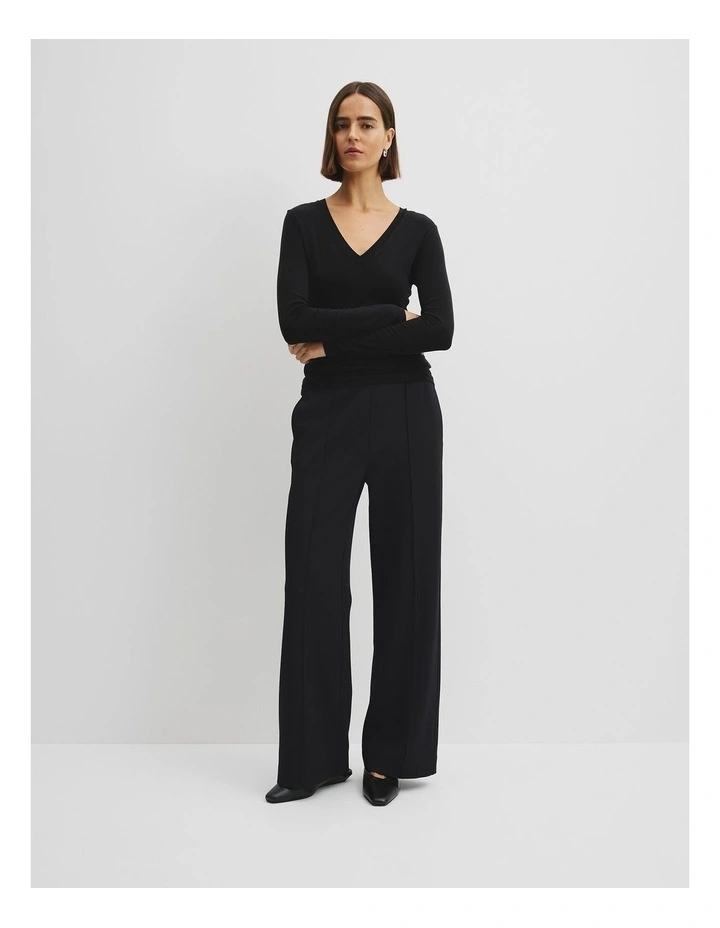 Cupro Rib V-neck Neck Top in Black image 1