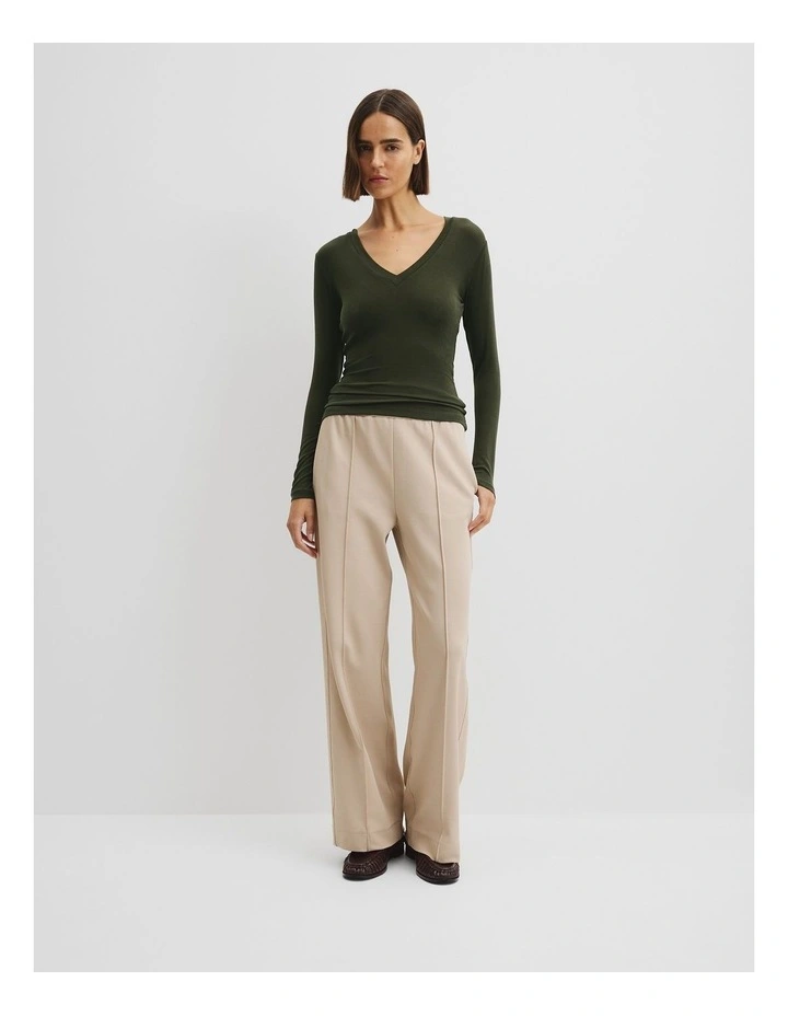 Cupro Rib V-neck Neck Top in Moss Green image 2
