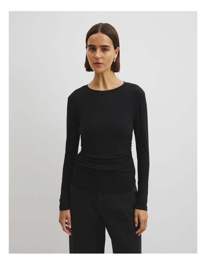 Drape Long Sleeve Top in Black image 1