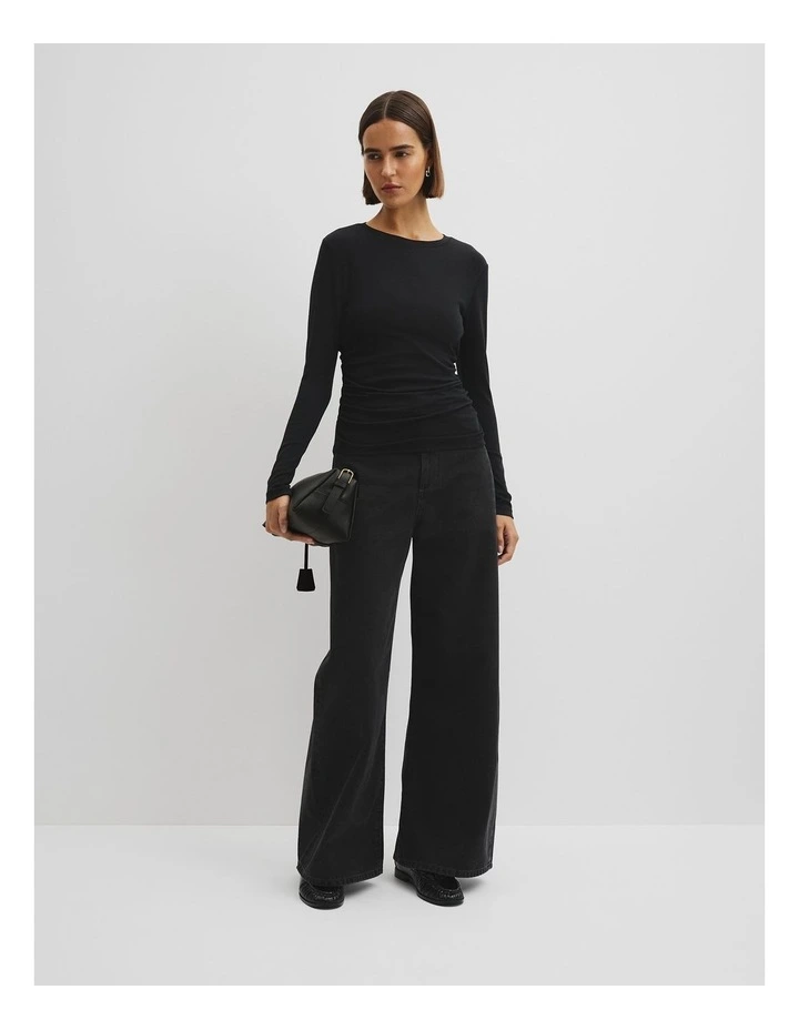 Drape Long Sleeve Top in Black image 2