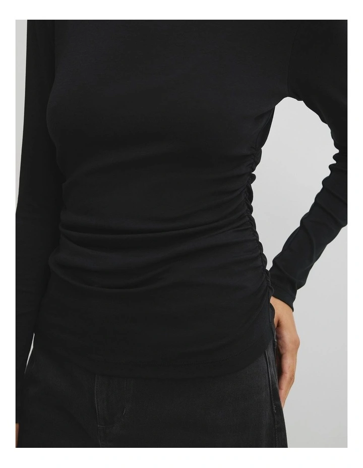 Drape Long Sleeve Top in Black image 3