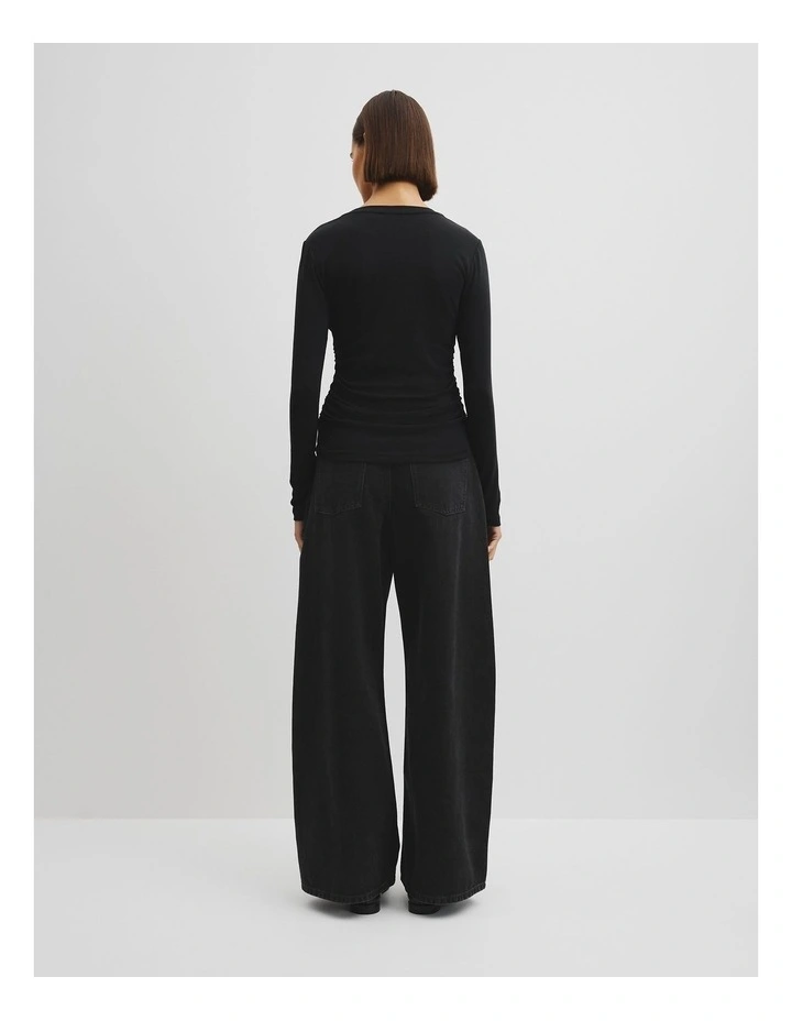Drape Long Sleeve Top in Black image 4