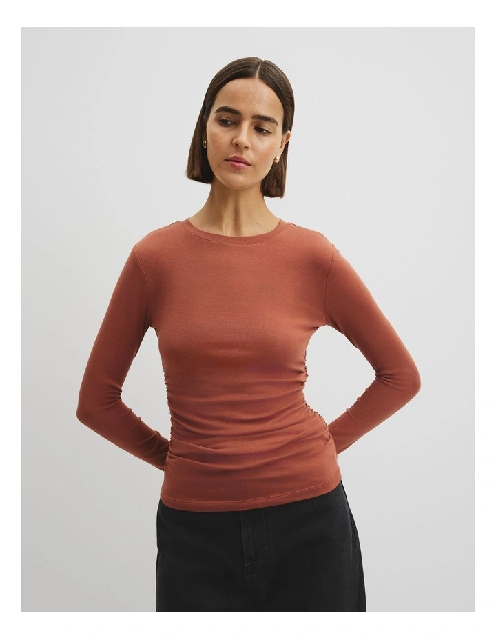 Drape Long Sleeve Top in Redwood image 2