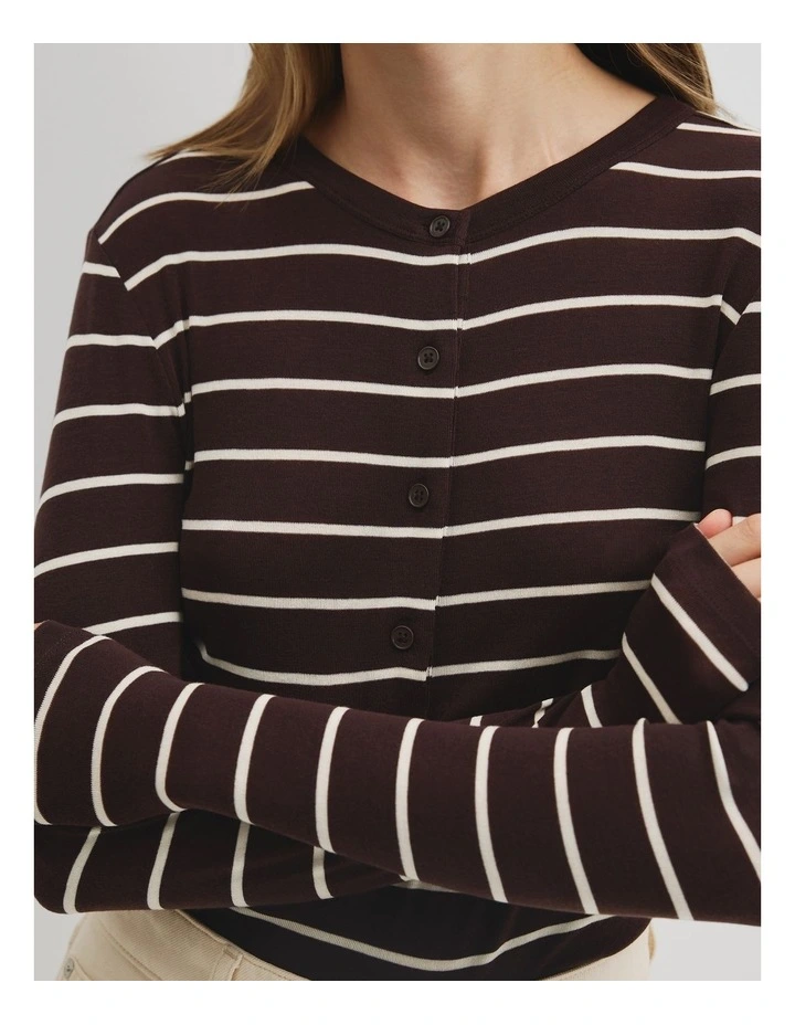 Soft Henley Longsleeve Top in Cocoa Bean Stripe image 2