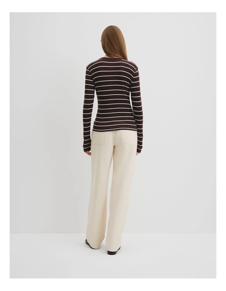 Soft Henley Longsleeve Top in Cocoa Bean Stripe image 4