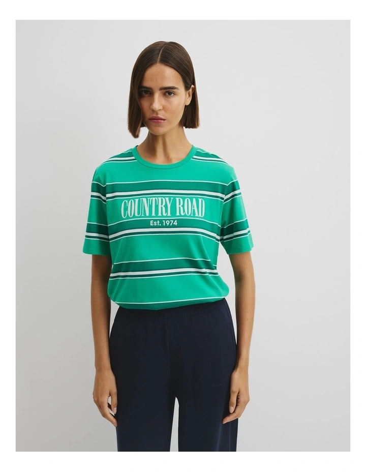 Stripe Heritage Embroidered T-shirt in Green Multi image 2