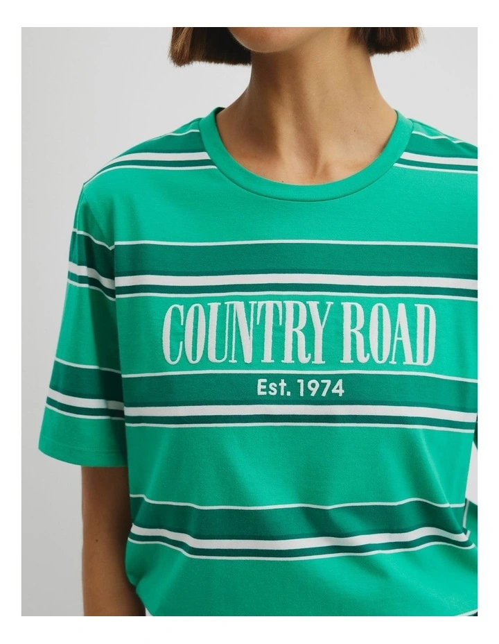 Stripe Heritage Embroidered T-shirt in Green Multi image 3